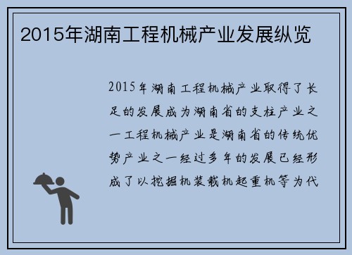 2015年湖南工程机械产业发展纵览